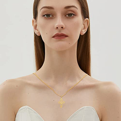 TEAMER Lotus Necklace Stainless Steel Flower of Life Necklace Yoga Meditation Pendant Inspirational Jewelry For Women - color: Style 1 - Gold