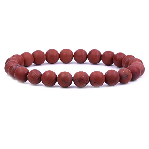 Amandastone Natural Gemstone 8mm Round Beads Stretch Bracelet 7 Inch - color: Matt Red Jasper