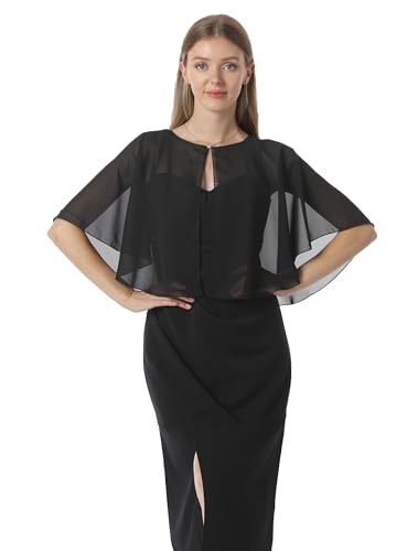 Chiffon Capelet Soft capes Shawls and Wraps for Evening Dress Wedding Cape 1920s shawl accessories for women - color: Black