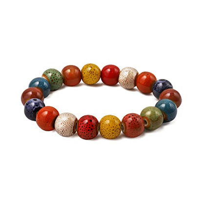 MINACHI Boho Hippie Colorful Ceramic Beads Strand Stretch Bracelet, Bohemian Summer Beach Jewelry Gift for Women - color: S01