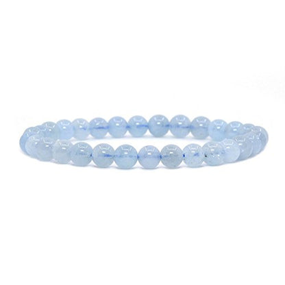 Justinstones Gem Semi Precious Gemstone 6mm Round Beads Stretch Bracelet 6.5 Inch - color: Aquamarine