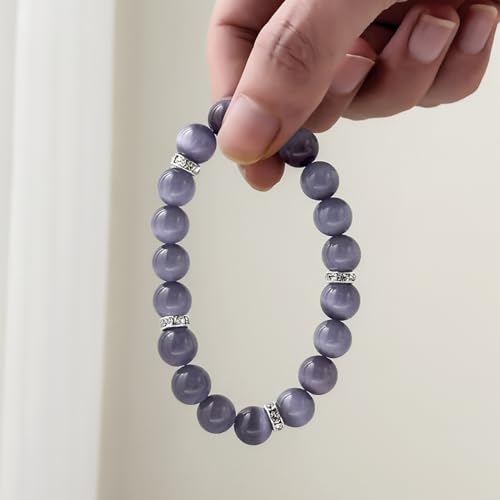Healing Bracelet For Women Anxiety Crystal Bracelet Chakra Beaded Bracelets Rose Quartz Crystals And Healing Stones Yoga Bead Bracelet Calming Stretch Bracelet Stress Relief Gifts For Women - color: Violet-Cat Eye