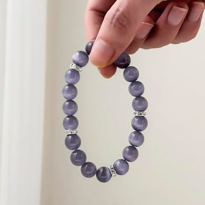 Healing Bracelet For Women Anxiety Crystal Bracelet Chakra Beaded Bracelets Rose Quartz Crystals And Healing Stones Yoga Bead Bracelet Calming Stretch Bracelet Stress Relief Gifts For Women - color: Violet-Cat Eye
