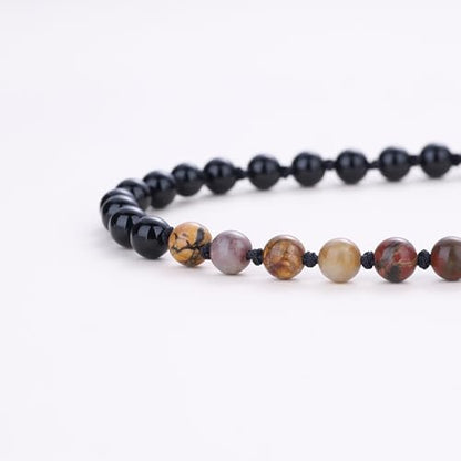 COAI 108 Mala Beaded Necklace for Women Men, Teardrop Pendant Picasso Jasper Onyx Crystal Necklace for Women Men