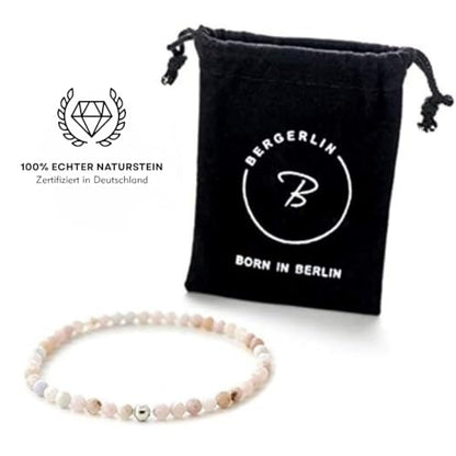 BERGERLIN Real natural stone bracelet - Tested and certified in Germany - Genuine bracelets with 925 Sterling silver pearl and faceted pearls - color: Opal pink, size: Medium