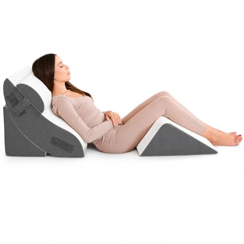 Kolbs Bed Wedge Pillow for Sleep Apnea, FSA Eligible Acid Reflux, and Back Pain Relief, with Chic Jacquard Cover - Headboard Wedges for Sleeping (4 Piece Wedge Set) - size: 4 Piece Wedge Set