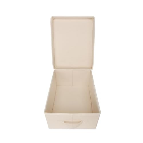 Foldable Storage Bins with Lids Cotton Canvas Rectangular Storage Box Ideal for Organization Lightweight and Durable (S) - size: ‎13.77x 11.02 x 7.08"