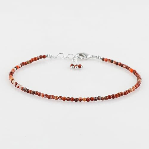 Natural Gemstone Beaded Bracelet, Microfaceted Crystals, Handmade Dainty Jewelry, Bohemian Plated Bracelet-Gift - style: Red Jasper