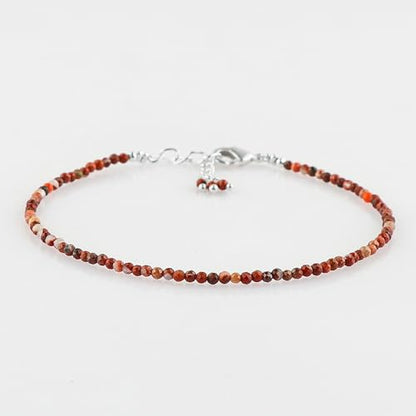 Natural Gemstone Beaded Bracelet, Microfaceted Crystals, Handmade Dainty Jewelry, Bohemian Plated Bracelet-Gift - style: Red Jasper