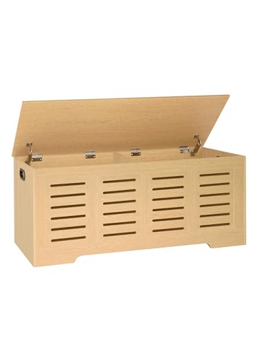 DINZI LVJ Storage Chest, 47.3”Wooden Storage Box with 2 Safety Hinges, Entryway Shoe Bench with Flip-Top, Farmhouse Style Trunk for Living Room, Bedroom, Play Room, Easy Assembly, Natural - color: Natural, size: 47.3"L