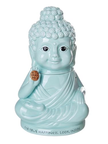 Buddha Ceramic Cookie Jar with Salt and Pepper Shaker Set, Decorative Kitchen Storage Canister, Zen Spiritual Buddhist Home Decor, Unique Gift Idea