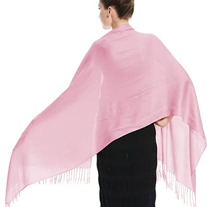 Glory Max Women Large Soft Silky Pashmina Shawl Wrap Scarf in Plain Solid Colors - color: Pink