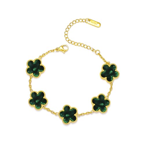 FLY FEI 18K Gold-Plated Four Leaf Clover Bracelet for Women,Adjustable lucky Bracelet Set Jewelry Gift-Hypoallergenic Charm for Birthdays, Wellness & Daily Wear - color: style08-Emerald green