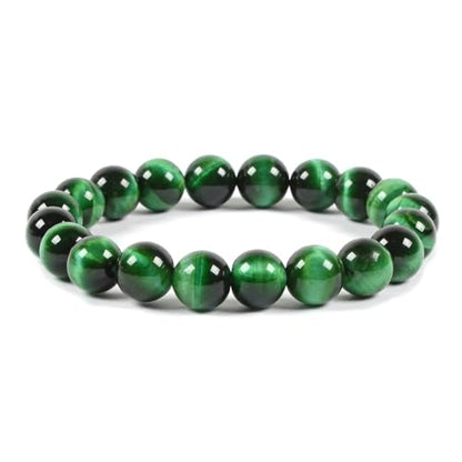 Justinstones Gem Semi Precious Gemstone 10mm Round Beads Stretch Bracelet 7 Inch Unisex - color: Dyed Green Tiger Eye
