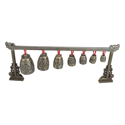 Antique Chinese Percussion Chime Instrument, Chinese Musical Bronze Meditation Percussion instrument with 7 Decorated Bell for Home or Office Decoration and Gift-