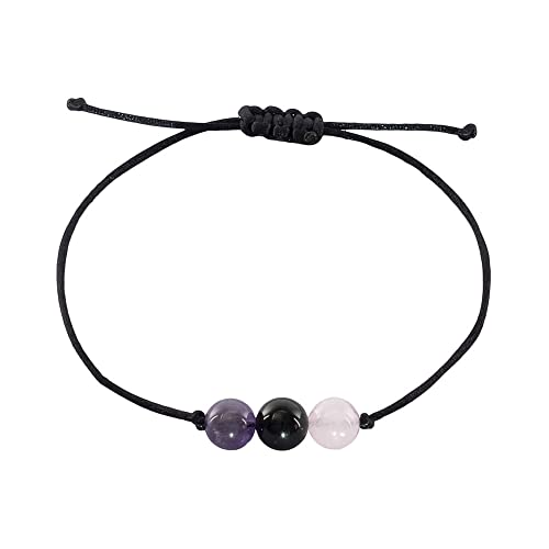 BOHO GARDEN Healing Bead Bracelets - Spiritual Crystal Beaded Bracelet - Made of 3 Real & Natural Gemstones, Adjustable 3-9.7” Black Rope - Gem Stones Jewelry for Men, Women, Teens (13+) - 8mm Bead - color: AnxietyRelief