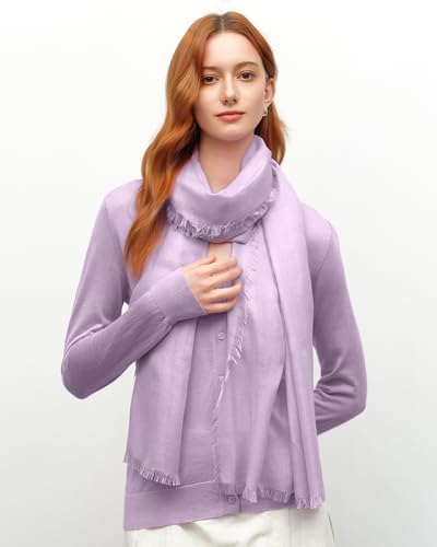 KVSS Women's Fine Knit Shawl, 55% Cashmere 45% Mulberry Silk, X Gauge 120/2NM Yarn Lightweight Spring Summer Wrap Scarf - color: Primula