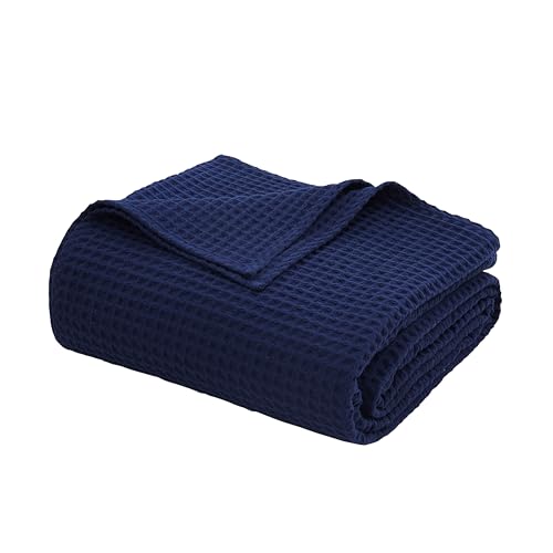 100% Egyptian Cotton Waffle Weave Throw Blanket for Bed Couch Sofa Home Decor, Soft Lightweight Bed & Couch Blanket for All Seasons (Navy Blue - Full Size - 84 * 90") - color: Navy Blue, size: Full - 84*90''
