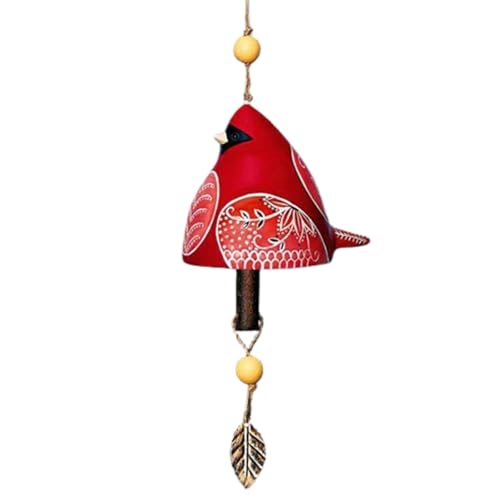 CuteCeramic Wind Chimes for Outside and IndoorDecorative Bird Wind Chime, Garden Hanging Ornament with Metal Leaf, Handcrafted Colorful Outdoor Decor (Single Bird-Red) - color: Single Bird-red