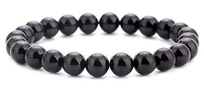 Men Women 8mm Natural Stone Lava Rock Diffuser Bracelet Elastic Yoga Agate Beads Bracelet Bangle - color: Black agate