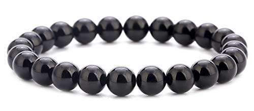 Men Women 8mm Natural Stone Lava Rock Diffuser Bracelet Elastic Yoga Agate Beads Bracelet Bangle - color: Black agate