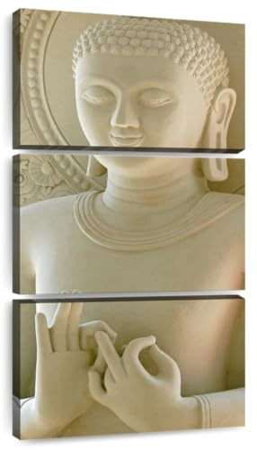 ElephantStock - Limestone Buddha Wall Art Buddha Canvas Art, Modern Zen Art For Bedroom, 3 Piece Beige & White Zen Wall Decor, Japandi Decor Painting - 12" X 27" - color: Limestone Buddha Multi Piece, size: 27"L x 12"W
