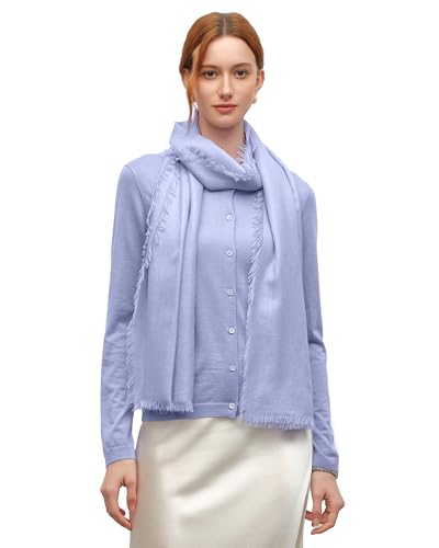 KVSS Women's Fine Knit Shawl, 55% Cashmere 45% Mulberry Silk, X Gauge 120/2NM Yarn Lightweight Spring Summer Wrap Scarf - color: Forget-me-not