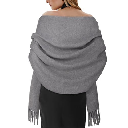 Winter Scarf for Women Pashmina Shawls and Wraps for Evening Dresses Wedding Party Bridesmaid Warm Long Scarves Shawl - color: Grey
