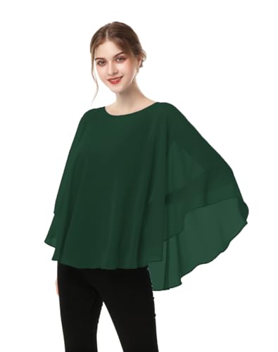 Capes for Womens Casual chiffon shawl Casual Chiffon Cape Sheer shawls and wraps Poncho Capelets Cover Up - color: Dark Green