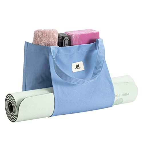 Moyaqi Canvas Tote Bag with Yoga Mat Carrier Pocket Carryall Shoulder Bag for Office, Workout, Pilates, Travel, Beach and Gym