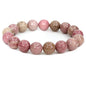 Keleny Semi Precious Stones Natural Gemstones 12mm Round Beads Crystal Stretch Bracelets 7 Inch Unisex - color: Pink Rhodonite