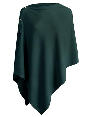 PULI Women's Versatile Knitted Shawls Scarf Poncho Sweater with Buttons Lightweight Spring Summer Fall Wraps - color: A-emerald Green