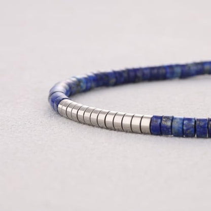 SAMYA Heshi Beaded Bracelet for Men, 4×2mm Natural Black Onyx/Tiger Eye/African Turquoise Beads, Adjustable Fit for 6.5”–8.0” Wrist with Stainless Steel Clasp - style: Lapis Lazuli