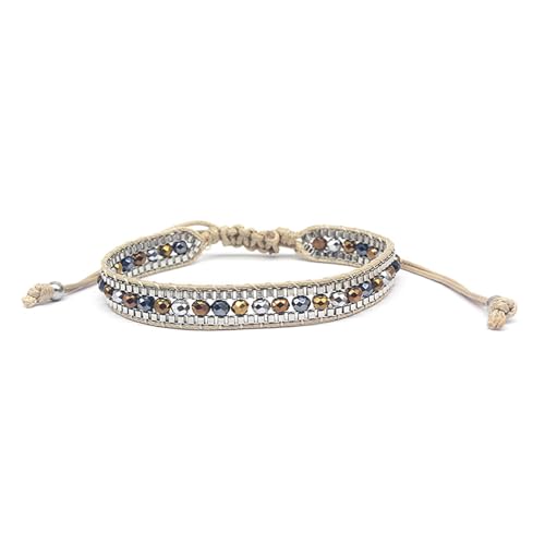 Boho Handmade Crystal Beaded Bracelet for Women,Adjustable Braided Woven Bracelet,Minimalist Casual Jewelry Gift - color: Camel