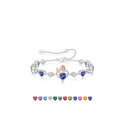 Birthstone Bracelets for Women - 925 Sterling Silver Rose Heart Charm Bracelets, Anniversary Birthday Gifts for Women Wife Mom Girlfriend Daughter, 6"+2" - color: 12-December-Tanzanite Blue