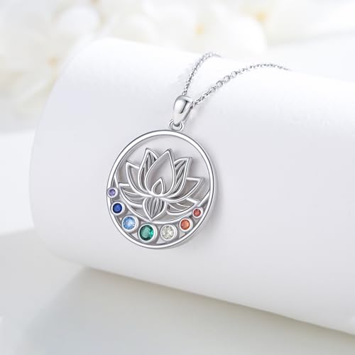 Lotus Necklaces for Women 925 Sterling Silver 7 Chakra/Yin Yang Pendant Necklace Spiritual Lotus Jewelry Birthday Yoga Gifts - style: Moon-Lotus Chakra
