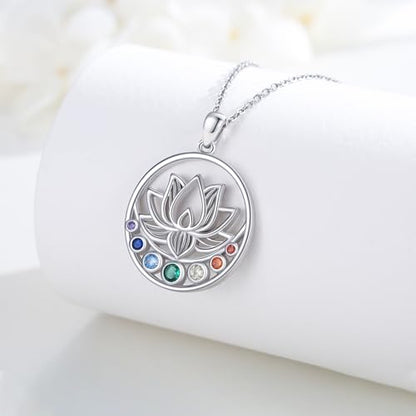 Lotus Necklaces for Women 925 Sterling Silver 7 Chakra/Yin Yang Pendant Necklace Spiritual Lotus Jewelry Birthday Yoga Gifts - style: Moon-Lotus Chakra
