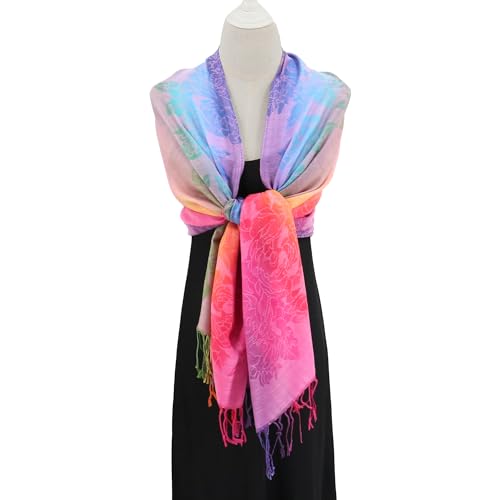 Rave Pashmina Scarf, Fashion Colorful Shawls and Wraps Soft Festival Scarves - color: C-salmon (Flower Pattern)