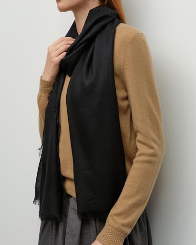 KVSS Women's Fine Knit Shawl, 55% Cashmere 45% Mulberry Silk, X Gauge 120/2NM Yarn Lightweight Spring Summer Wrap Scarf - color: Black
