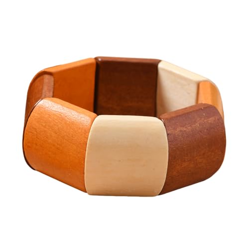 Vintage Wooden Beaded Bracelet for Women Boho Chunky Colorful Natural Wood Stretch Bracelet for Women Men Geometric Ethnic Statement Wrist Jewelry - color: Mixed