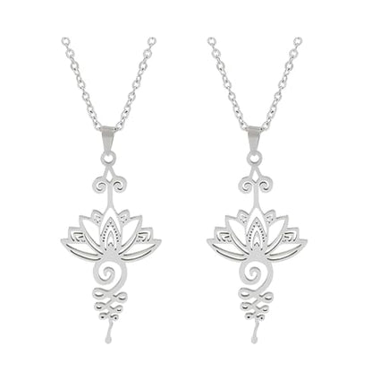 2Pcs Lotus Flower Necklace for Men Women, Vintage Alloy Hollow Meditation Jewelry, Mindfulness Calm Energy Pendant