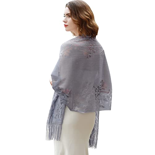 RIIQIICHY Shawls and Wraps for Evening Dresses Scarfs for Women Pashmina Wedding Formal Shawl - color: Grey-1