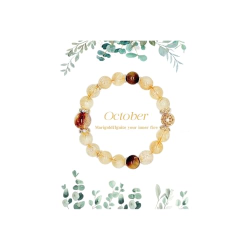 Birth Flower Crystal Bracelets for Women, Handmade Natural Gemstone Stretch Jewelry with Healing & Positive Energy - color: Oct. Marigold & Citrine