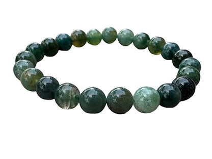 GAF TREASURES Crystal Bead Bracelet, Genuine Stretch Gemstone Bracelet, Healing Crystal Bracelet, Gift for Men & Women - color: Moss Agate, size: 2 Bracelets