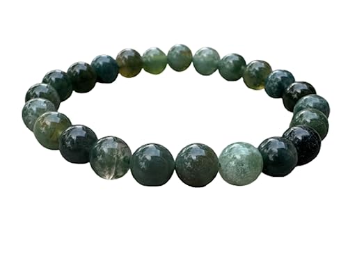 GAF TREASURES Crystal Bead Bracelet, Genuine Stretch Gemstone Bracelet, Healing Crystal Bracelet, Gift for Men & Women - color: Moss Agate, size: 2 Bracelets