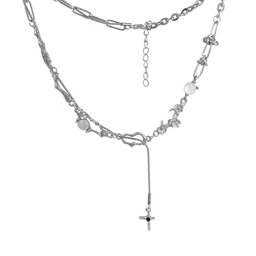 Y2k Irregular Necklace Star Pendant Moonlight Stone Fashion Collar Chain Design Spicy Silver Jewelry for Women - color: Style7