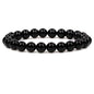 Amandastone Natural Gemstone 8mm Round Beads Stretch Bracelet 7 Inch - color: Black Agate