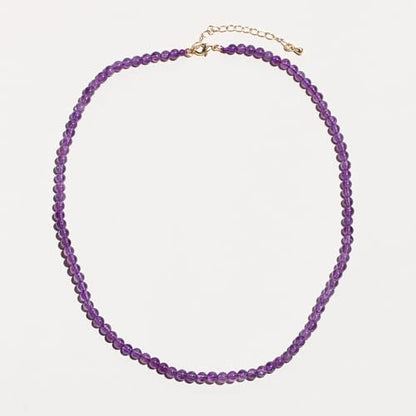 Simple Choker Necklace for Women Real Stone and Crystals Necklaces 4mm Beaded Choker Jewelry Meditation Gift for Women (16"+2") - style: Amethyst