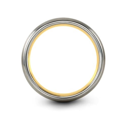 Gift for Yoga Fan - Yoga Meditation Ring - Flat Dome Bevel - Band - Men Women - Brushed Polished - Tungsten - Personalized Custom Engraving - 8mm - Anniversary Wedding - Yellow Rose Gold Silver - color: 02 - Yellow Gold Grey Tungsten