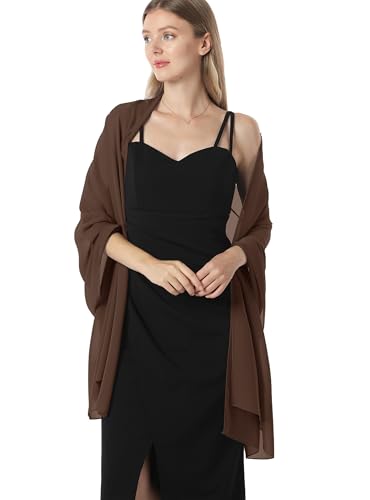 Chiffon Shawls and Wraps for Evening Dresses Women Elegant Soft Scarf Bridal Scarve Wedding Stole - color: Brown, size: One Size